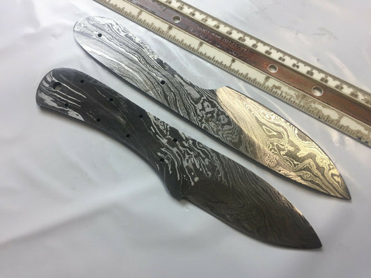 2 pieces Damascus steel blank blade set 8.5" and 8" long hand forged steel