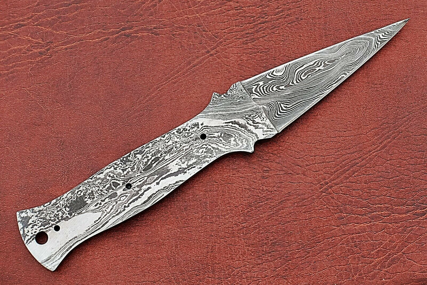 8.5" needle point Damascus steel blank blade knife with 4" dual cutting edge