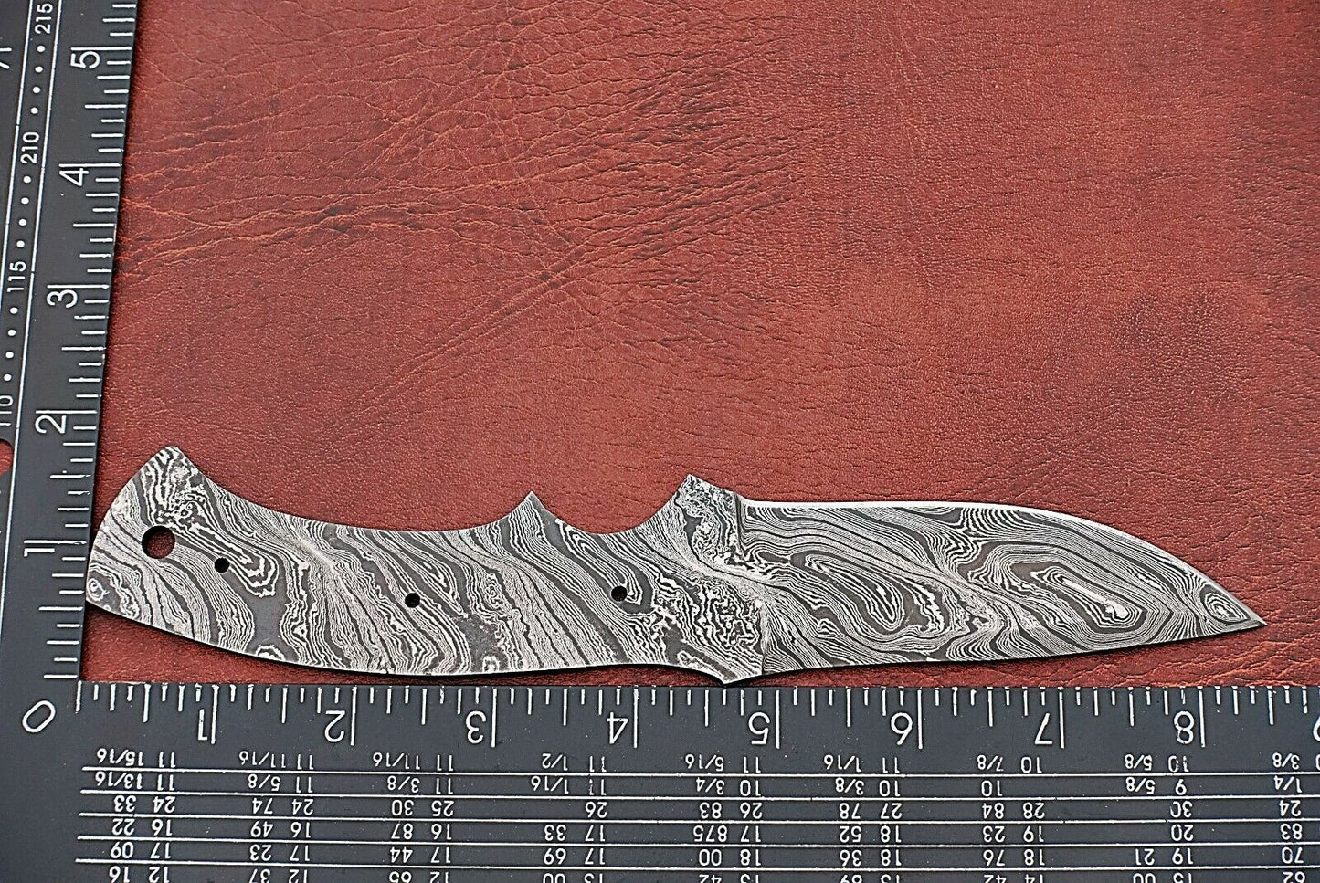 8.5" long Damascus steel drop point blank blade, 4" cutting edge