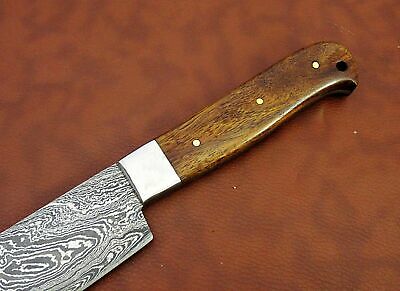 11" long Damascus steel Santoku Knife 7.5" cutting edge, wood scale