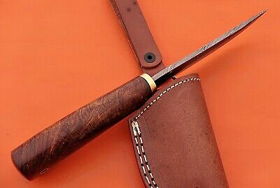 9" trailing point blood groove blade skinning knife, Walnut wood, Leather sheath