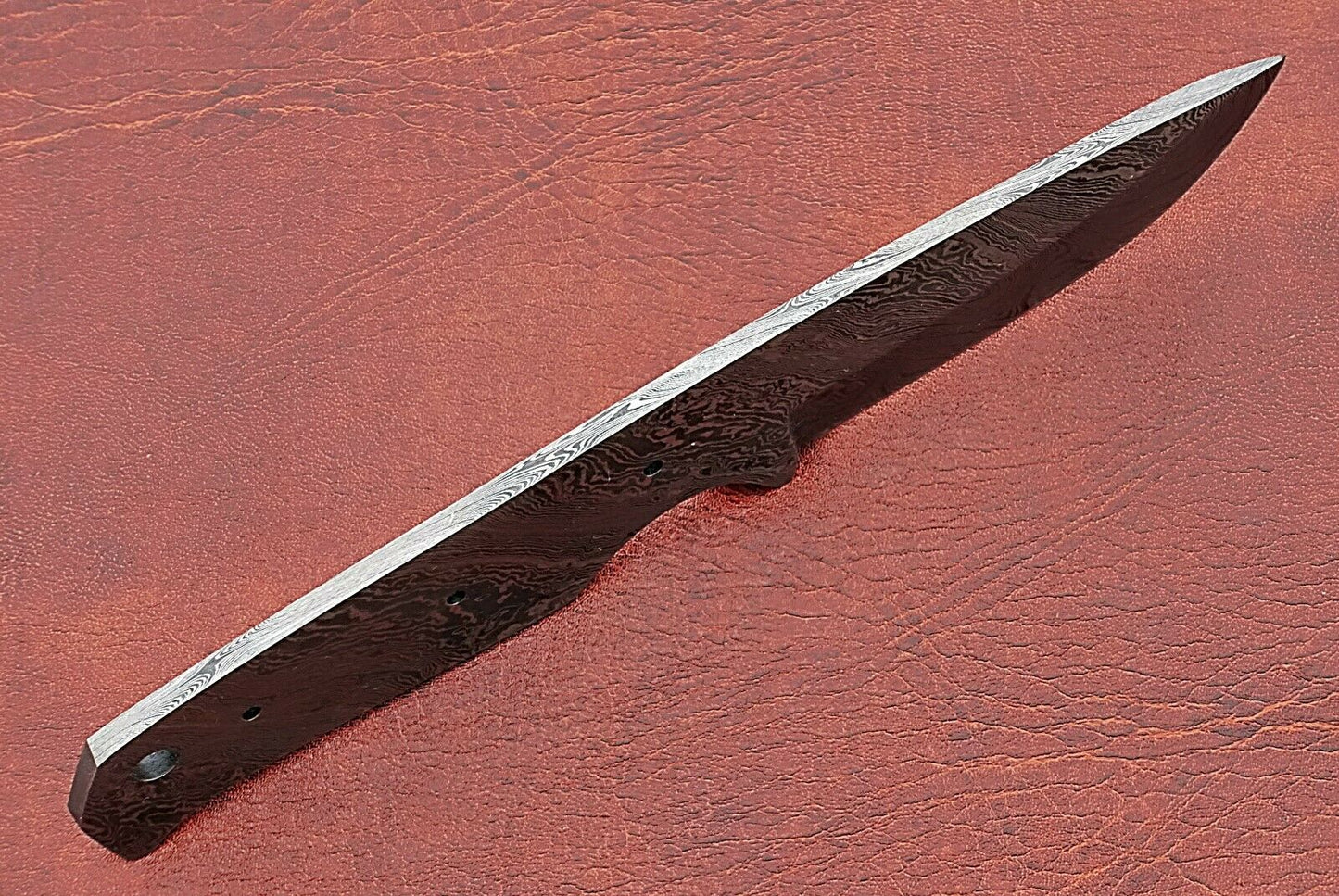 7.5" long Damascus steel straight back blank blade, 3.25" cutting edge
