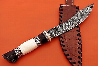 13" custom made Nessmuk hunting knife, Hand crafted scale, Leather sheath