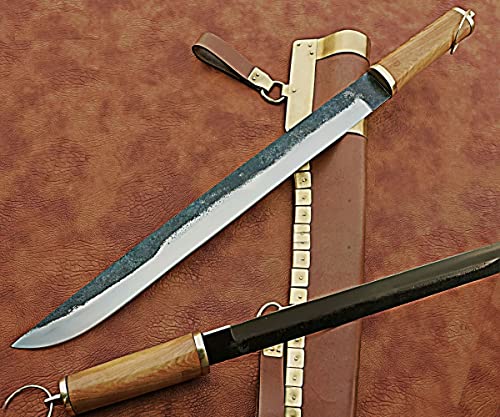 21 inches Long Chokuto Sword, 17" Long Polished Carbon Steel Blade, Kow Wood Scale with Brass Pommel, Brass Crafted Leather Sheath
