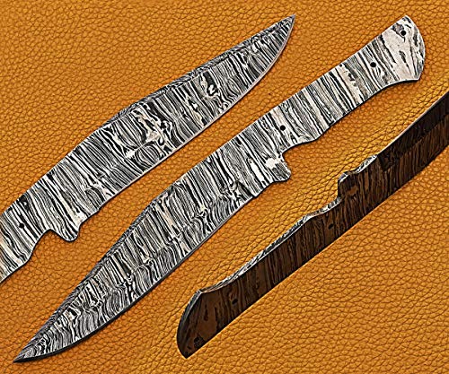 10.75 inches Long Kukri Point Blank Blade, Hand Forged Ladder Pattern Damascus Steel Hunting Knife Blade, Knife Making Supplies, 3 Pin Hole Scale, 6" Sharp Cutting Edge