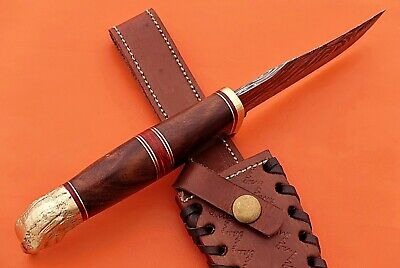 10" custom skinning knife with eagle pomel, trailing point blade, Leather sheath