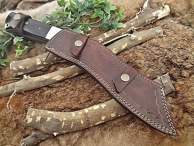 15" long Damascus steel Eagle Kukri Knife, 10" full tang blade, Leather sheath