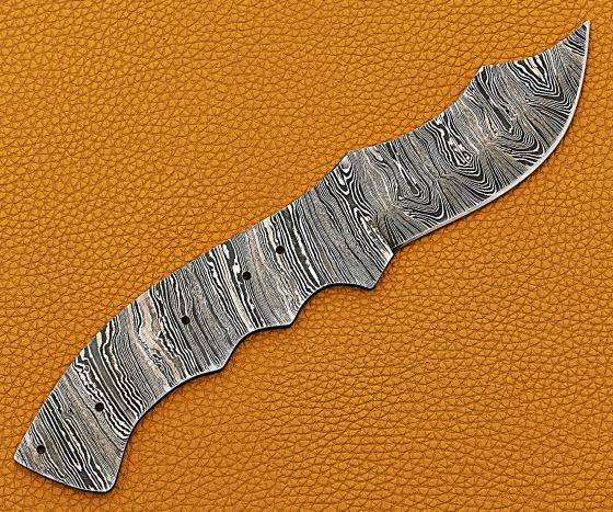 9 inches Long Hand Forged Ladder Pattern Damascus Steel Dao Blade Skinning Knife, 4.5" finger serrated Scale Space. 4.25 inches Cutting Edge