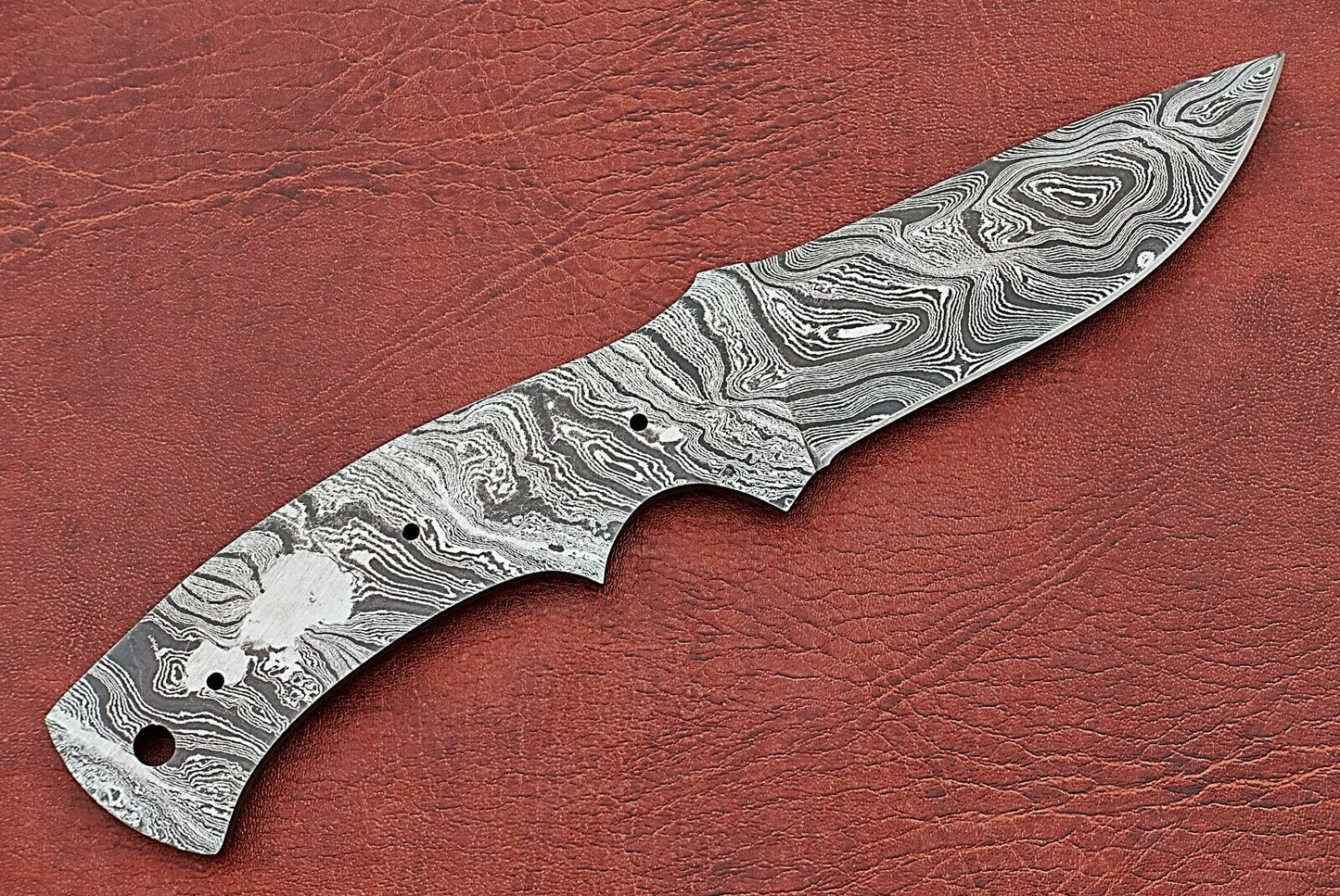 8.5" long Damascus steel drop point blank blade, 4" cutting edge