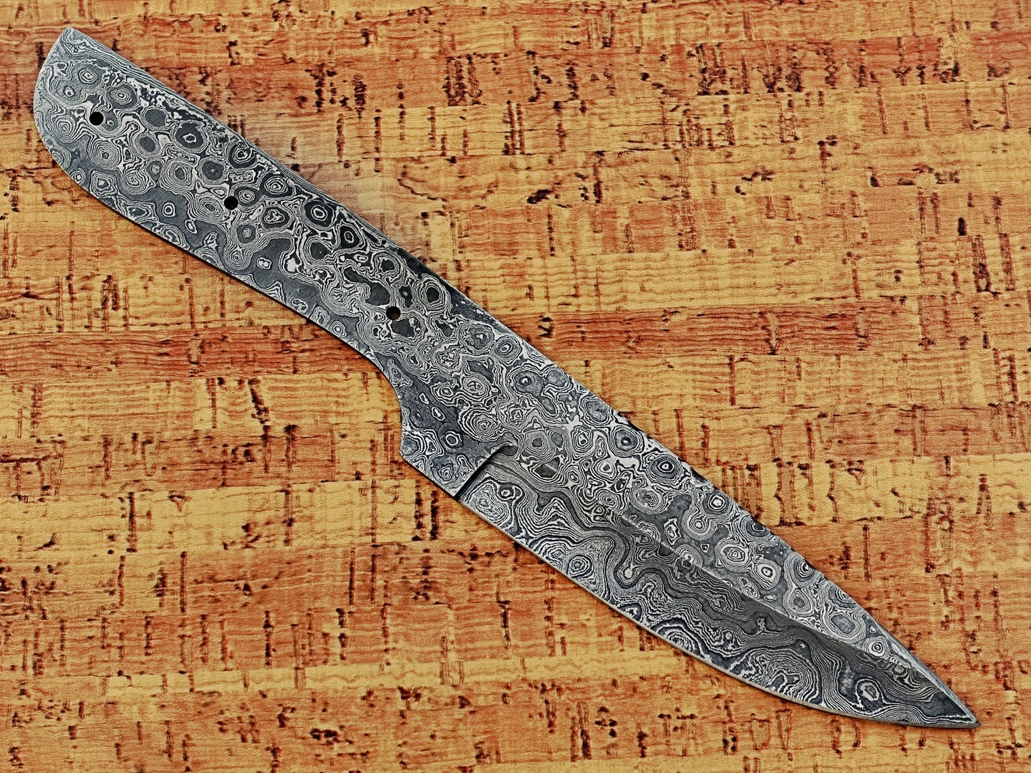 10 inches long drop point blank blade, hand forged Rain drop pattern Damascus steel blank blade skinning knife with 3 Pin hole oval scale, 4.5 inches cutting edge