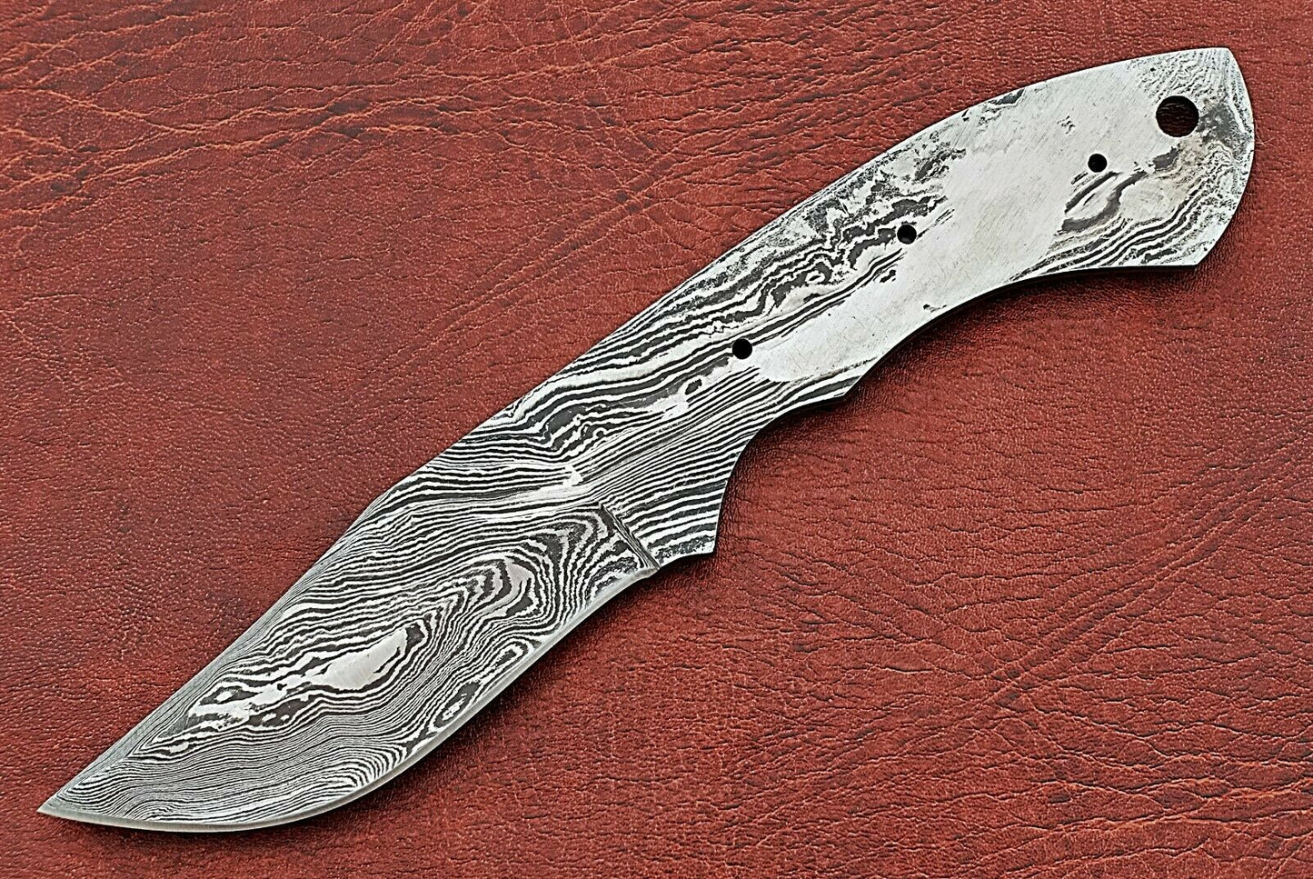 7.75" trailing point Damascus steel blank blade pocket knife with 3.25" cutting