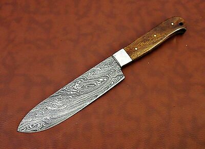11" long Damascus steel Santoku Knife 7.5" cutting edge, wood scale