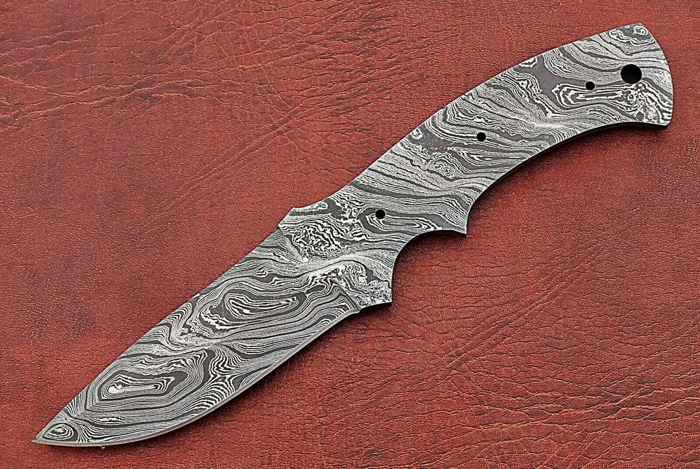 8.5" long Damascus steel drop point blank blade, 4" cutting edge