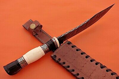 13" custom made Nessmuk hunting knife, Hand crafted scale, Leather sheath