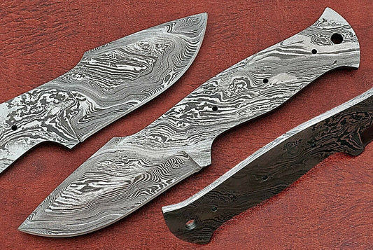 8" clip point Damascus steel blank blade pocket knife with 3.5" cutting