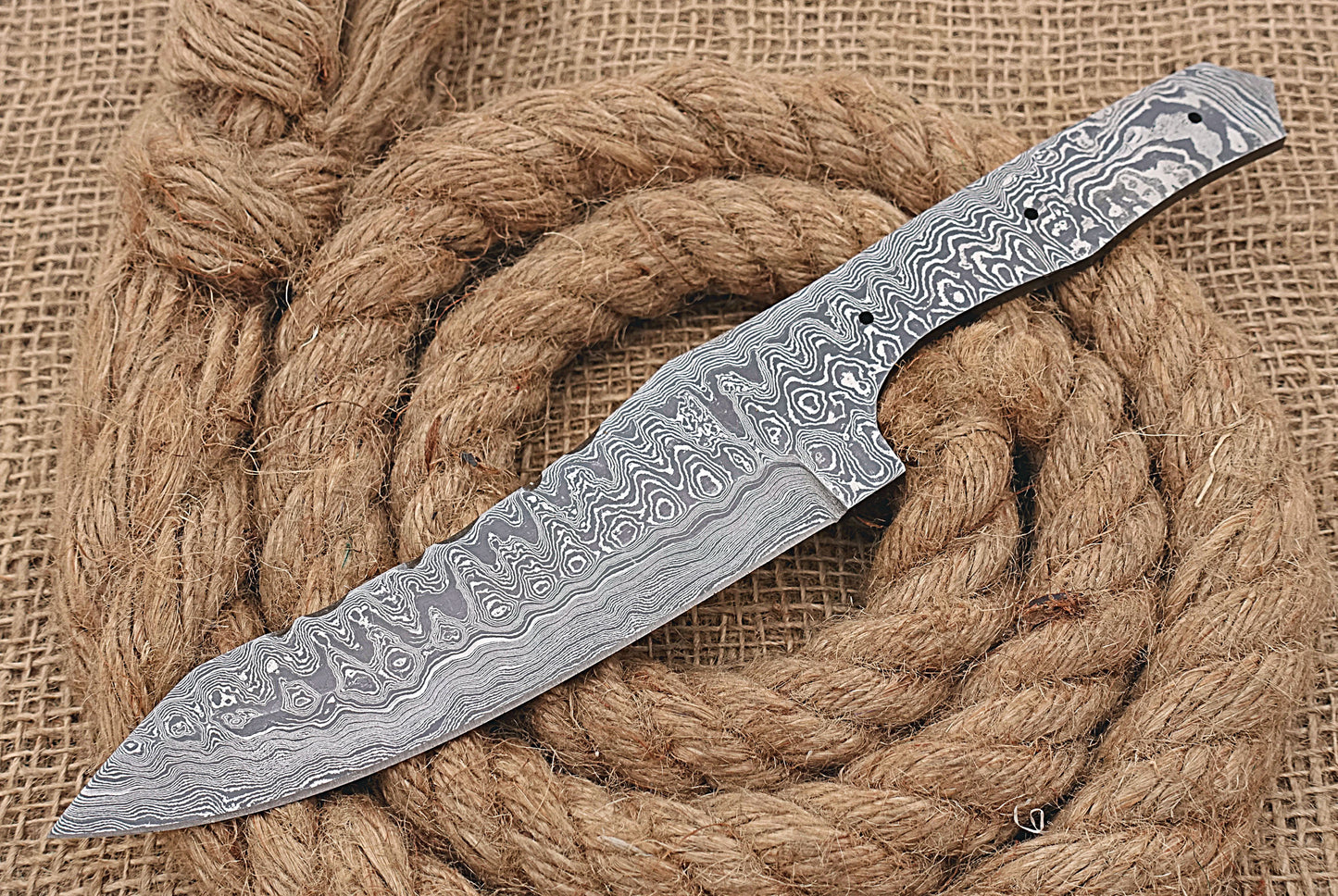 10.5 inches Long Damascus Steel Nessmuk Blade Skinning Knife, Knife Making Supplies, Hand Forged rain Drop Pattern Damascus Steel Blank Blade Hunting Knife, 5.25" Cutting Edge, 4.5" Scale Space