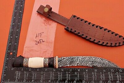 13" custom made Nessmuk hunting knife, Hand crafted scale, Leather sheath