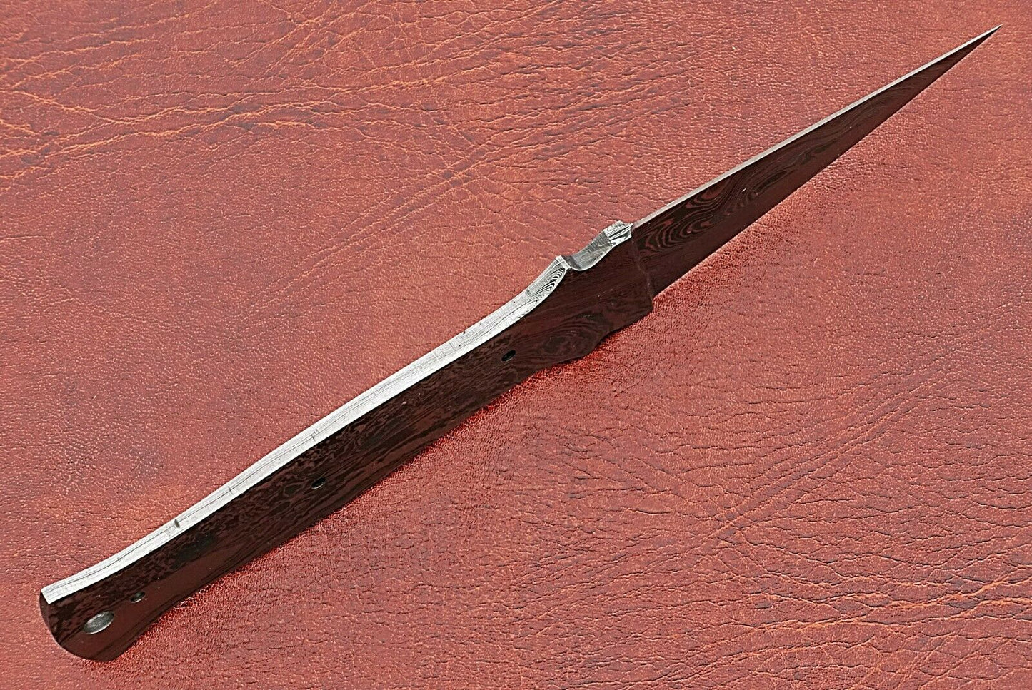 8.5" needle point Damascus steel blank blade knife with 4" dual cutting edge