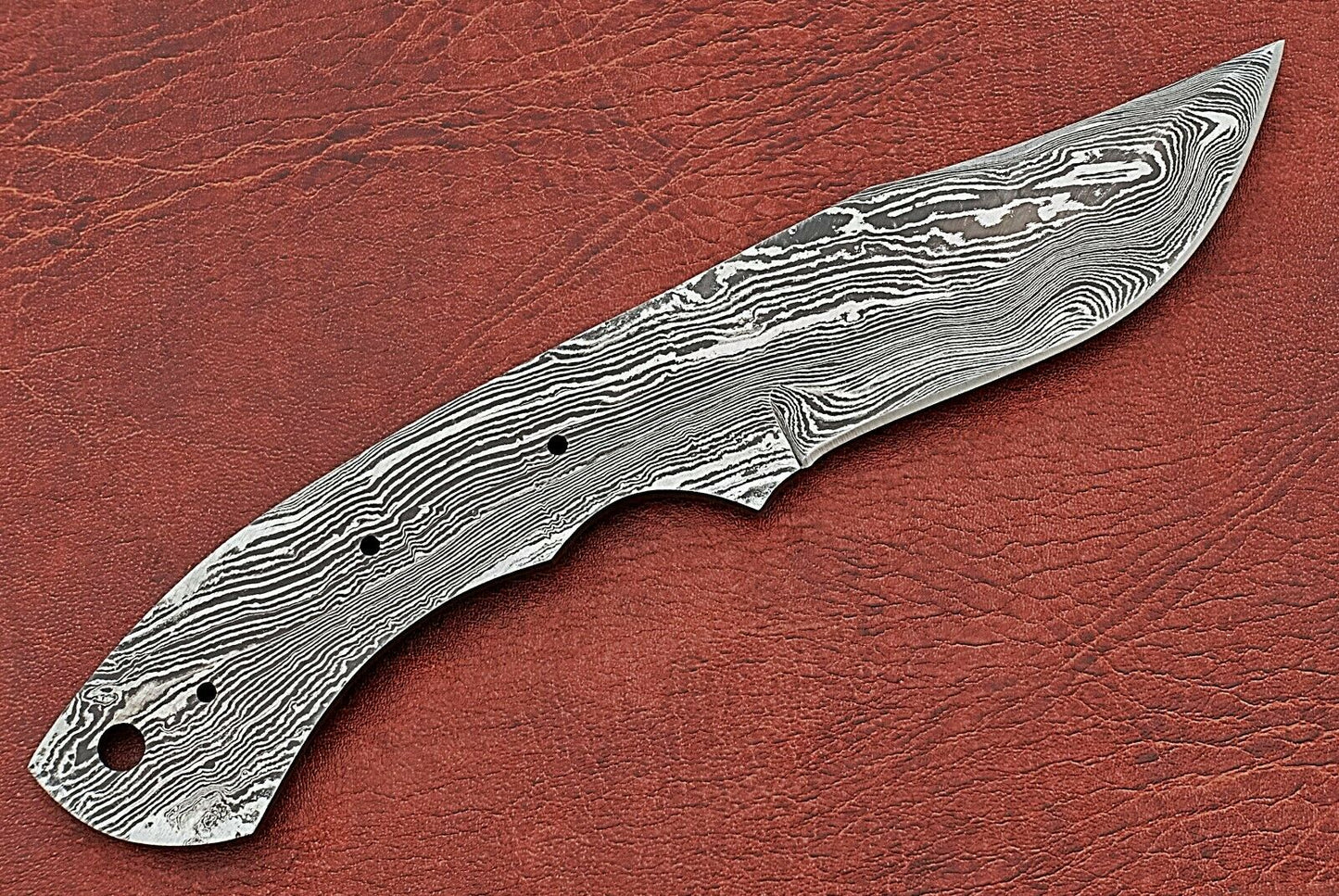 7.75" trailing point Damascus steel blank blade pocket knife with 3.25" cutting