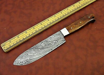 11" long Damascus steel Santoku Knife 7.5" cutting edge, wood scale
