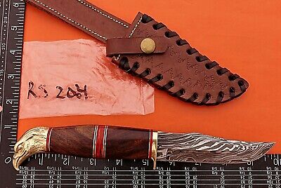 10" custom skinning knife with eagle pomel, trailing point blade, Leather sheath