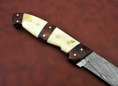 10" long Damascus steel Peeler Knife 4.5" cutting edge, wood & Bone scale