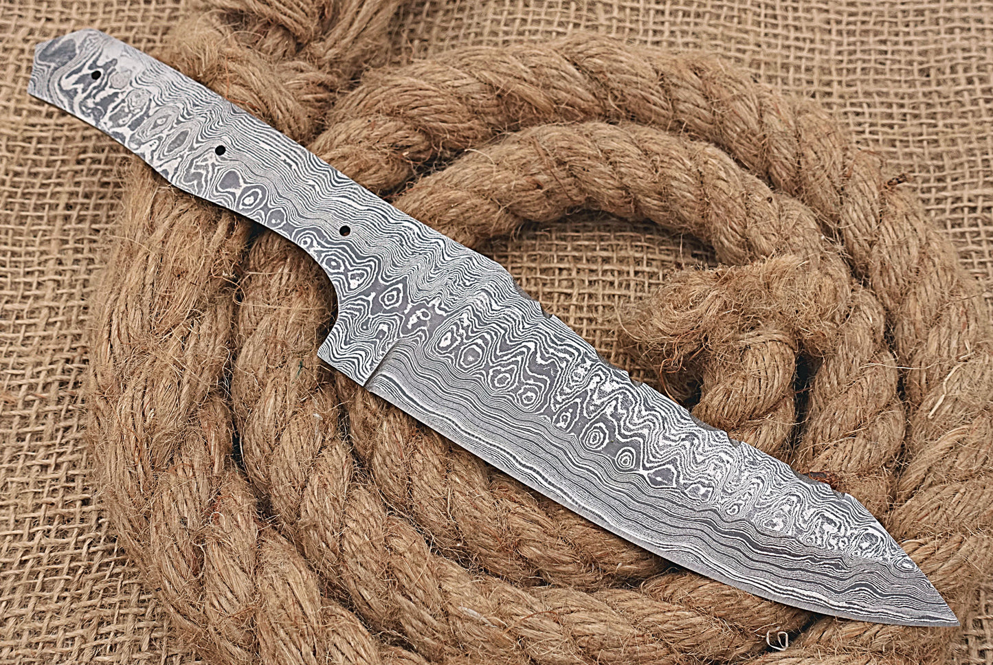 10.5 inches Long Damascus Steel Nessmuk Blade Skinning Knife, Knife Making Supplies, Hand Forged rain Drop Pattern Damascus Steel Blank Blade Hunting Knife, 5.25" Cutting Edge, 4.5" Scale Space
