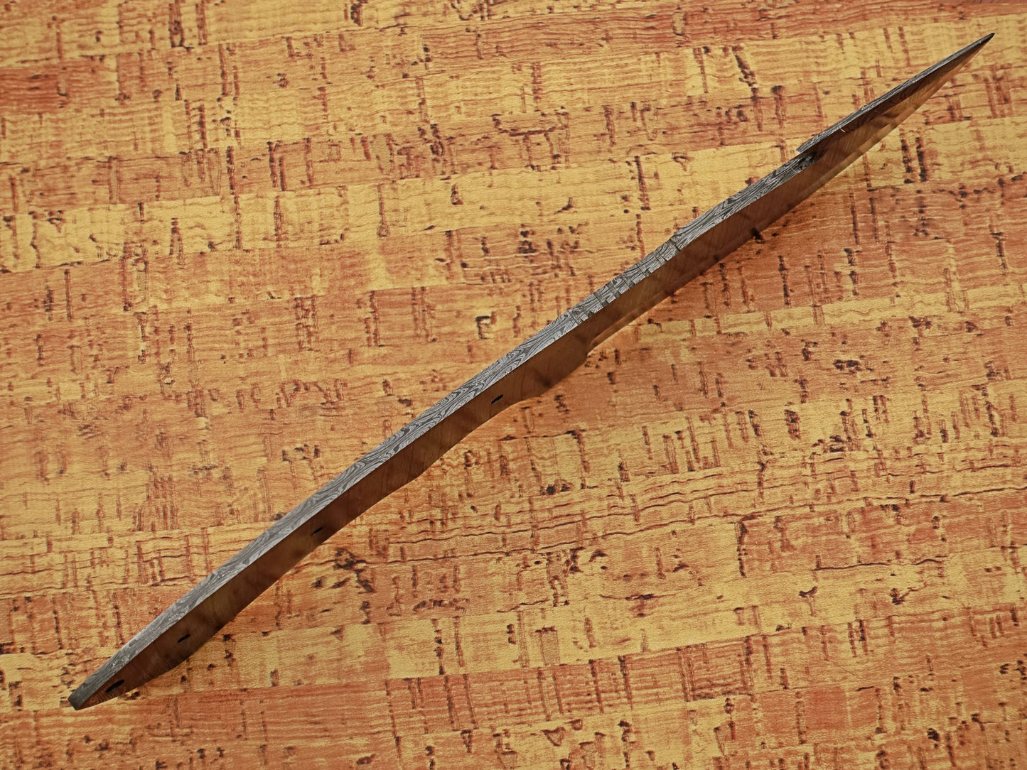 10 inches Long Hand Forged Trailing Point Gut Hook Skinning Knife Blade, Knife Making Supplies, Ladder Pattern Damascus Steel Blank Blade Knife with 3 Pin and a lace Hole, 5" long blade with 4.5 inches Cutting Edge
