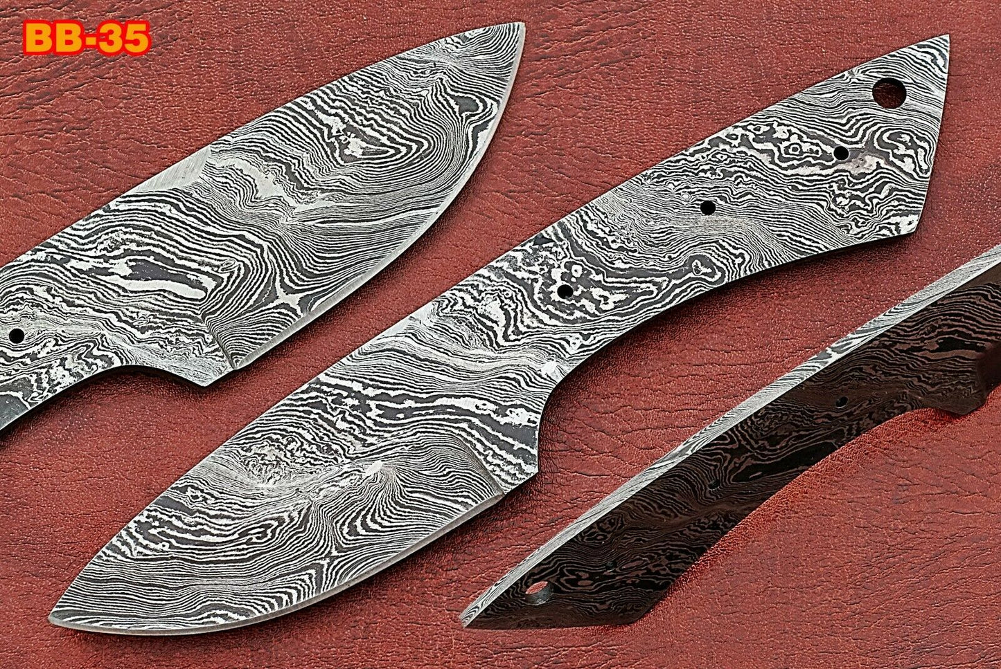 7.75" drop point Damascus steel blank blade pocket knife with 3.5" cutting edge