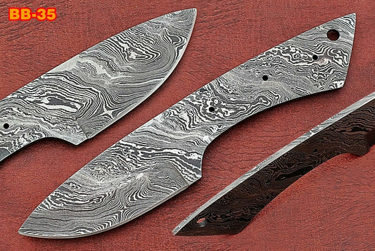 7.75" drop point Damascus steel blank blade pocket knife with 3.5" cutting edge