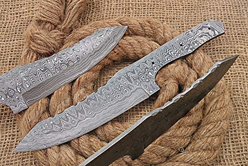 10.5 inches Long Damascus Steel Nessmuk Blade Skinning Knife, Knife Making Supplies, Hand Forged rain Drop Pattern Damascus Steel Blank Blade Hunting Knife, 5.25" Cutting Edge, 4.5" Scale Space