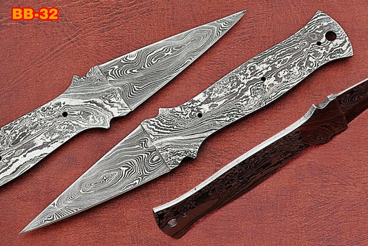 8.5" needle point Damascus steel blank blade knife with 4" dual cutting edge