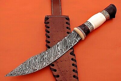 13" custom made Nessmuk hunting knife, Hand crafted scale, Leather sheath