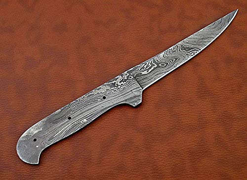 10 inches Long Damascus Steel Straight Back Blank Blade, Hand Forged Twist Pattern Skinning Knife Making Supplies, 5" Scale with 3 Pin Hole, 4.5" Cutting Edge