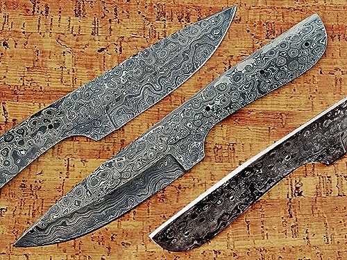 10 inches long drop point blank blade, hand forged Rain drop pattern Damascus steel blank blade skinning knife with 3 Pin hole oval scale, 4.5 inches cutting edge