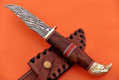 10" custom skinning knife with eagle pomel, trailing point blade, Leather sheath