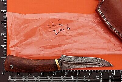 9" trailing point blood groove blade skinning knife, Walnut wood, Leather sheath