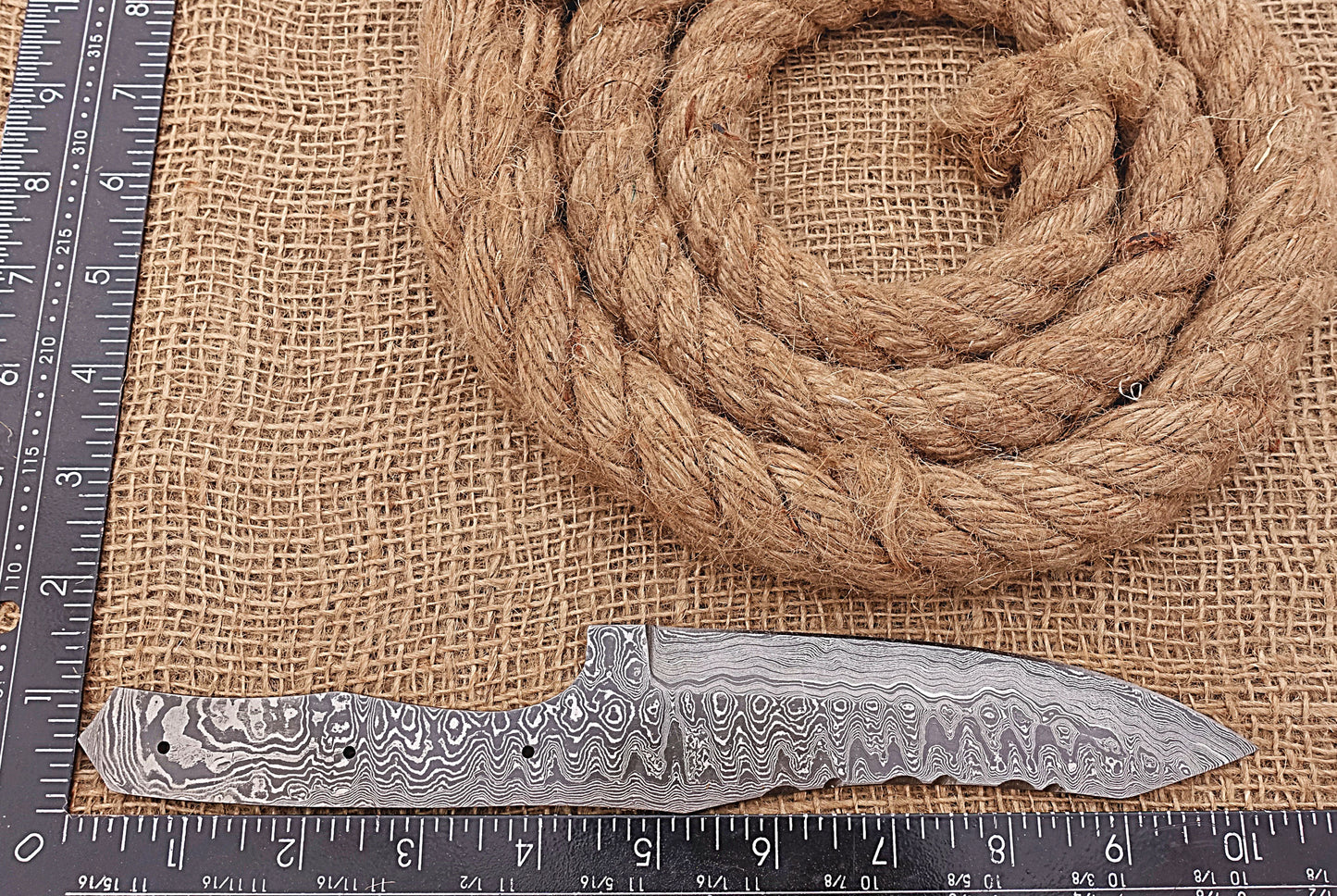 10.5 inches Long Damascus Steel Nessmuk Blade Skinning Knife, Knife Making Supplies, Hand Forged rain Drop Pattern Damascus Steel Blank Blade Hunting Knife, 5.25" Cutting Edge, 4.5" Scale Space