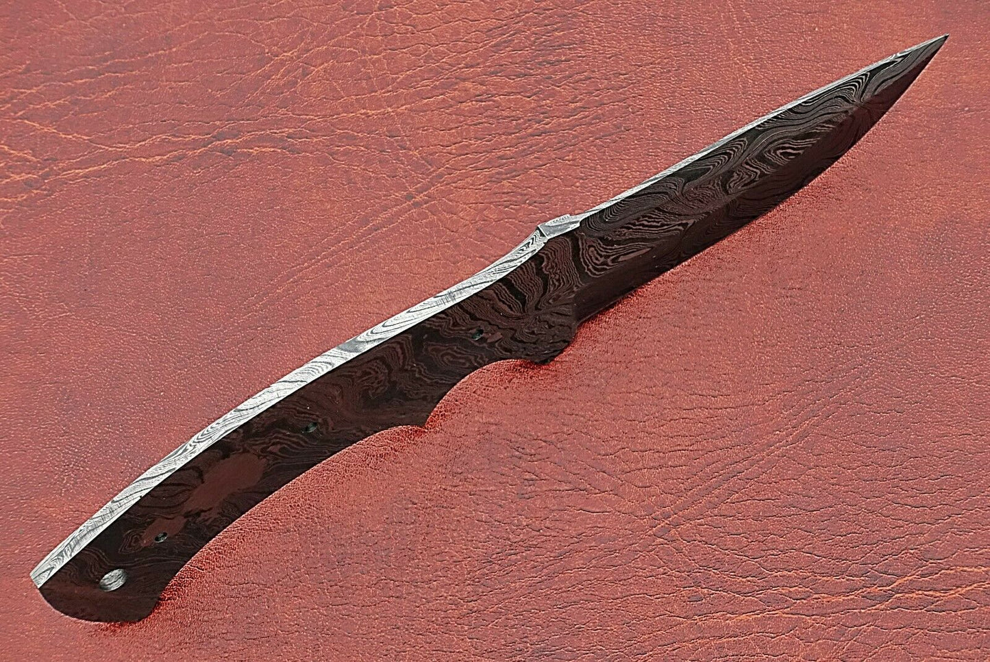 8.5" long Damascus steel drop point blank blade, 4" cutting edge