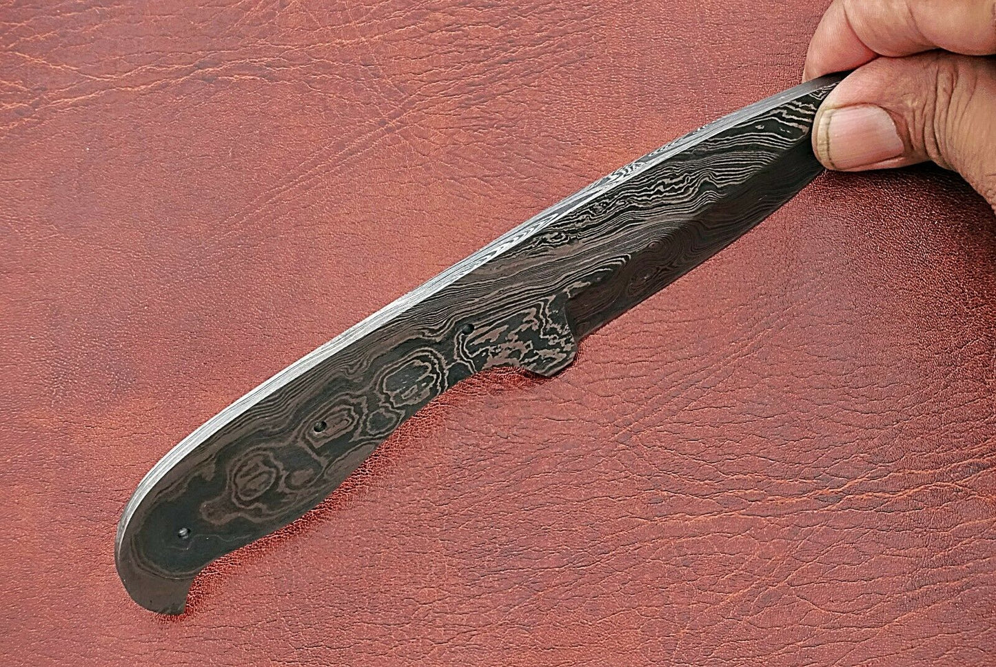 8" drop point Damascus steel blank blade pocket knife with 3.75" cutting