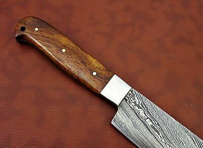 11" long Damascus steel Santoku Knife 7.5" cutting edge, wood scale