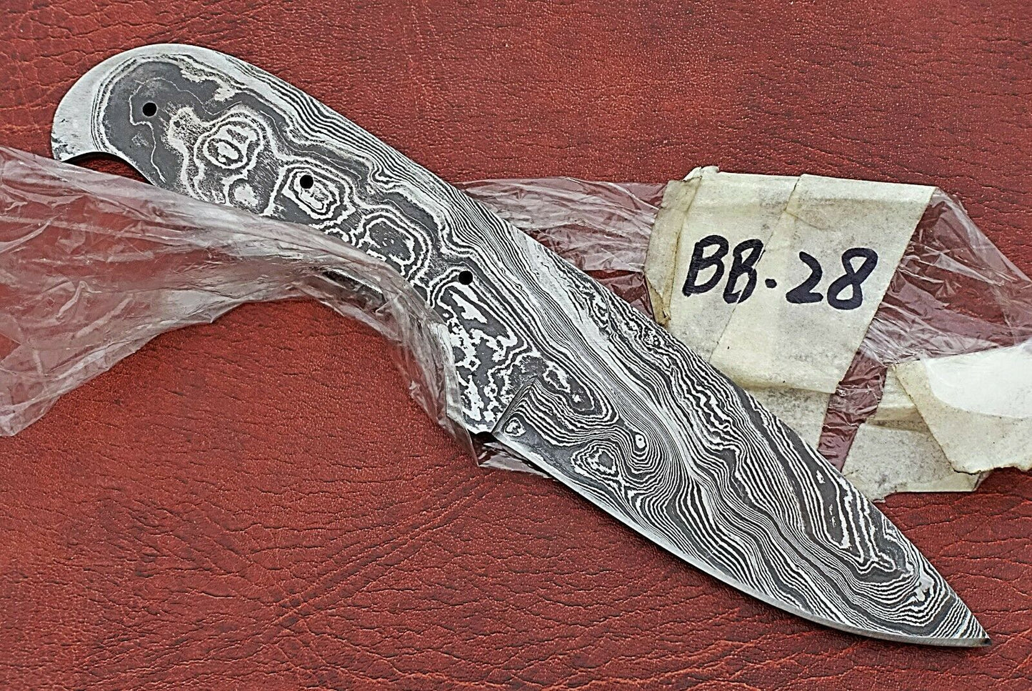 8" drop point Damascus steel blank blade pocket knife with 3.75" cutting