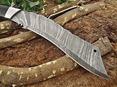 15" long Damascus steel Eagle Kukri Knife, 10" full tang blade, Leather sheath