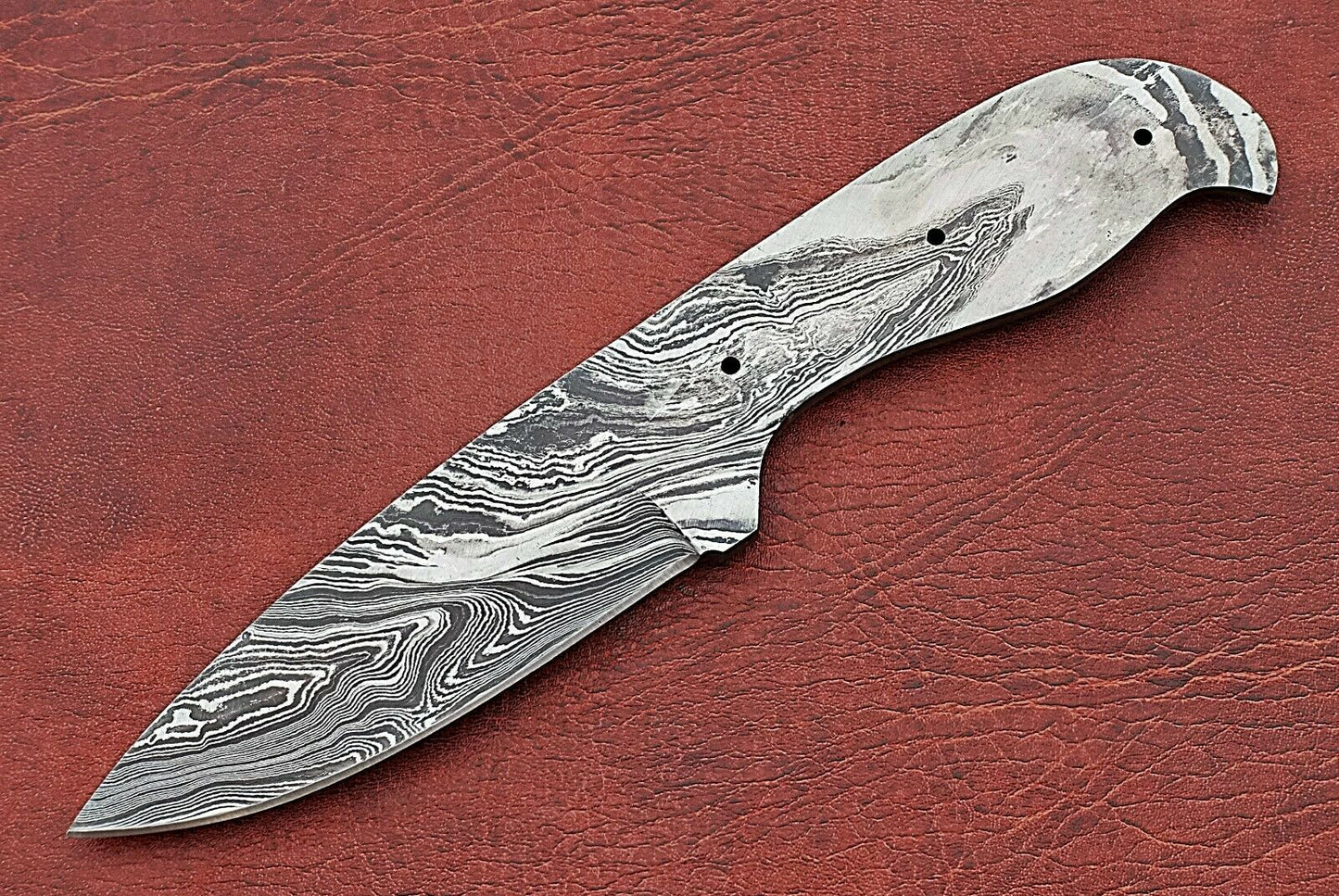 8" drop point Damascus steel blank blade pocket knife with 3.75" cutting