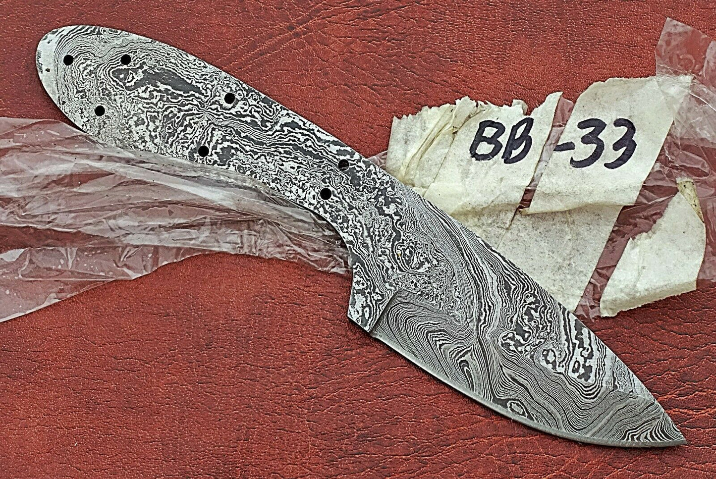 7.5" drop point Damascus steel blank blade pocket knife with 3" cutting edge