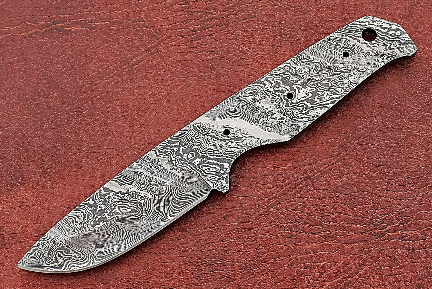 7.5" long Damascus steel straight back blank blade, 3.25" cutting edge