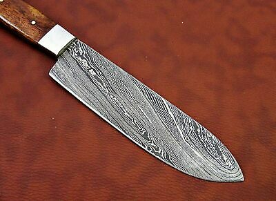 11" long Damascus steel Santoku Knife 7.5" cutting edge, wood scale
