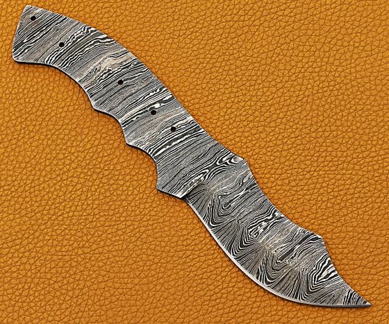 9 inches Long Hand Forged Ladder Pattern Damascus Steel Dao Blade Skinning Knife, 4.5" finger serrated Scale Space. 4.25 inches Cutting Edge
