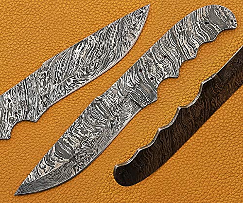10 inches Long Blank Blade, Hand Forged fire Pattern Damascus Steel Skinning Knife Blade, Knife Making Supplies, Normal Straight Blade Skinning Knife with 5 Pin Hole Scale, 3.75" Cutting Edge