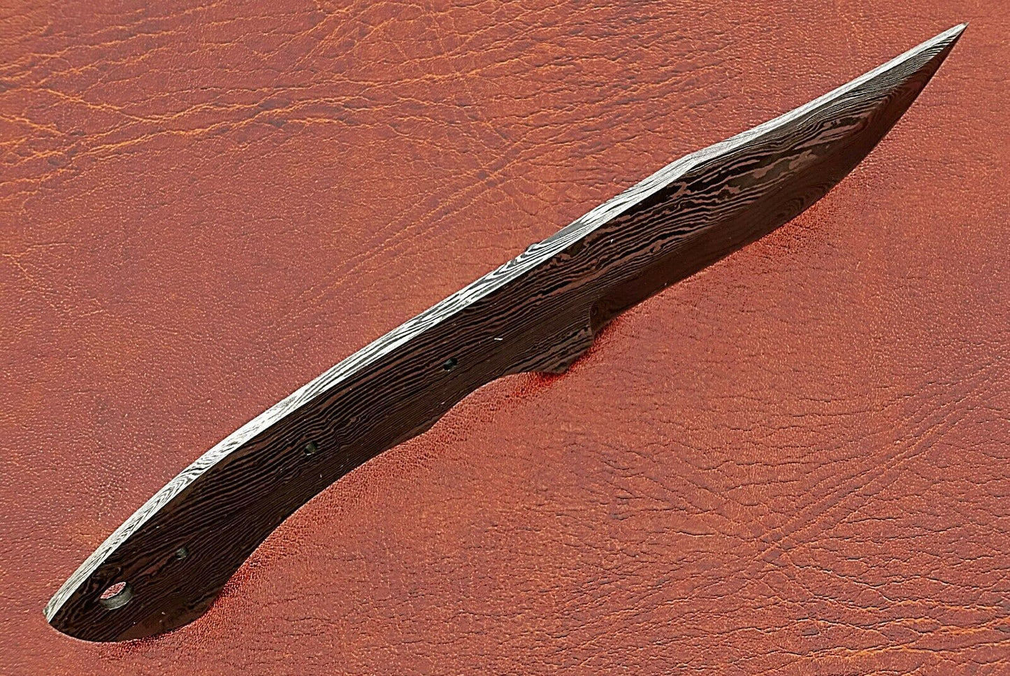7.75" trailing point Damascus steel blank blade pocket knife with 3.25" cutting